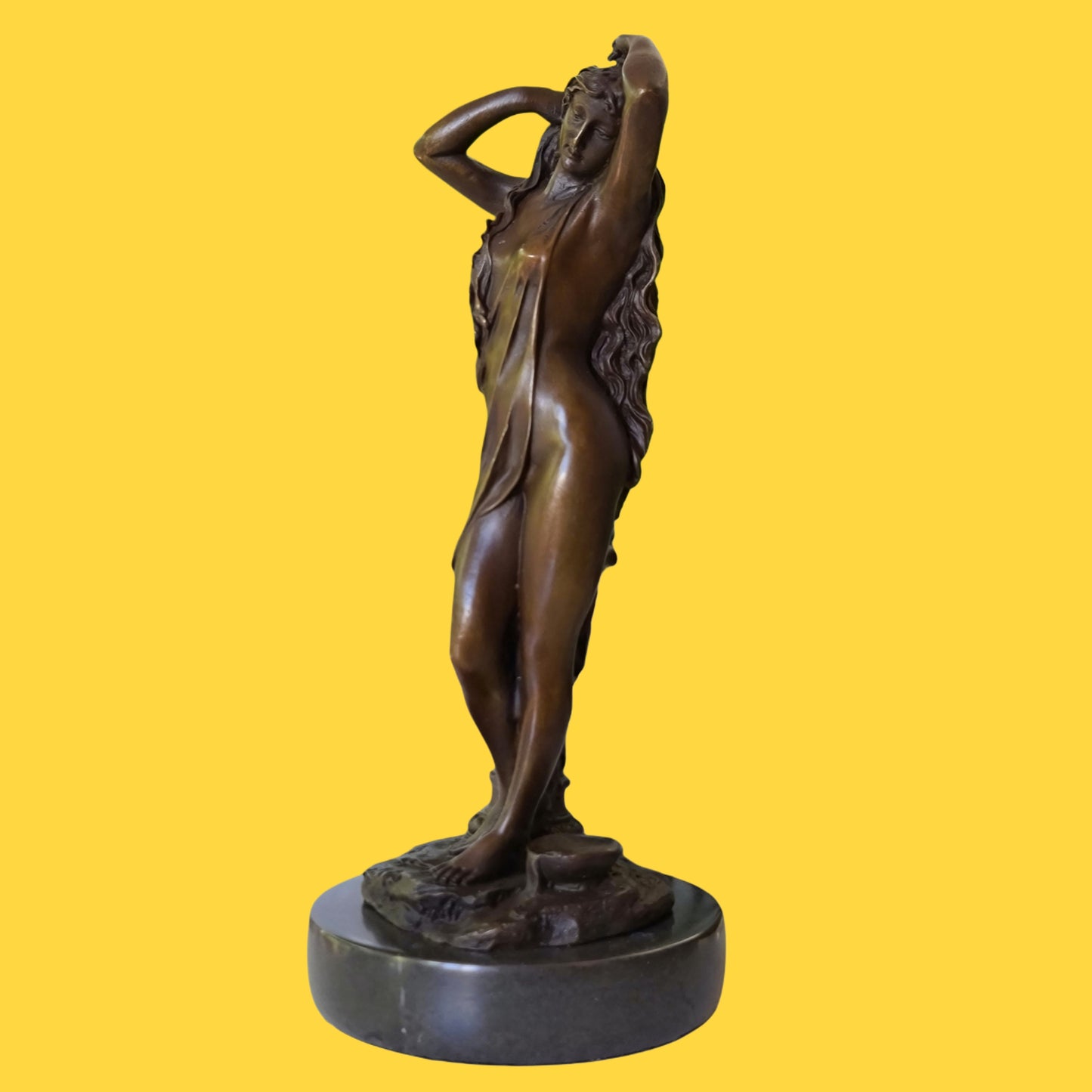 Bronze Sculpture of long hair Woman Girl Lady Fair Maiden on Marble base