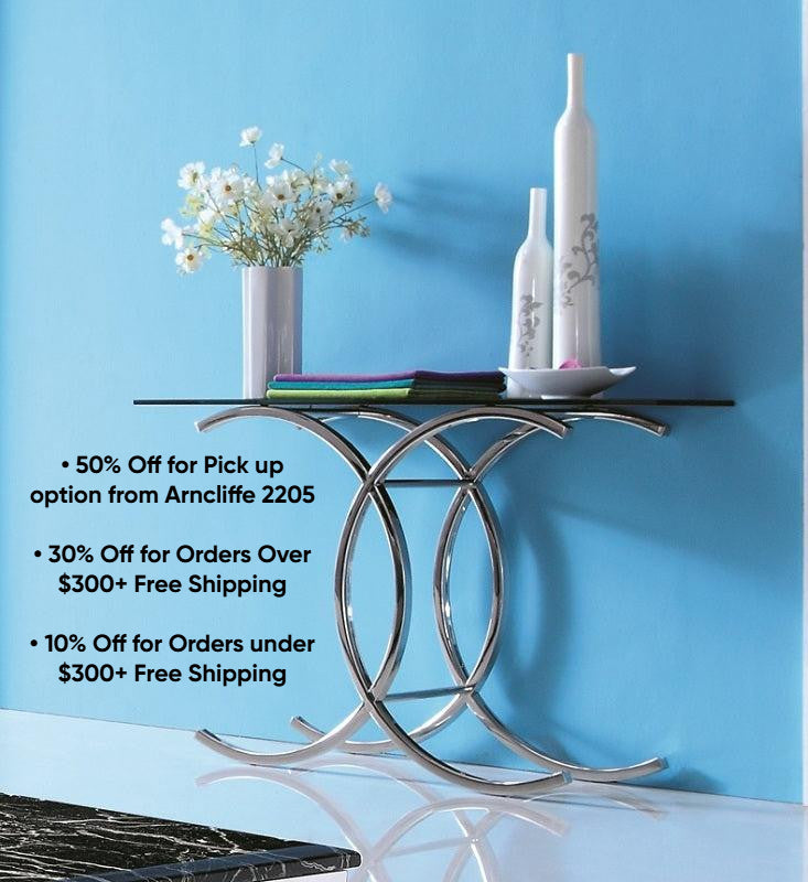 Corry Mirror Polished Stainless Steel Console with Black Glass Top