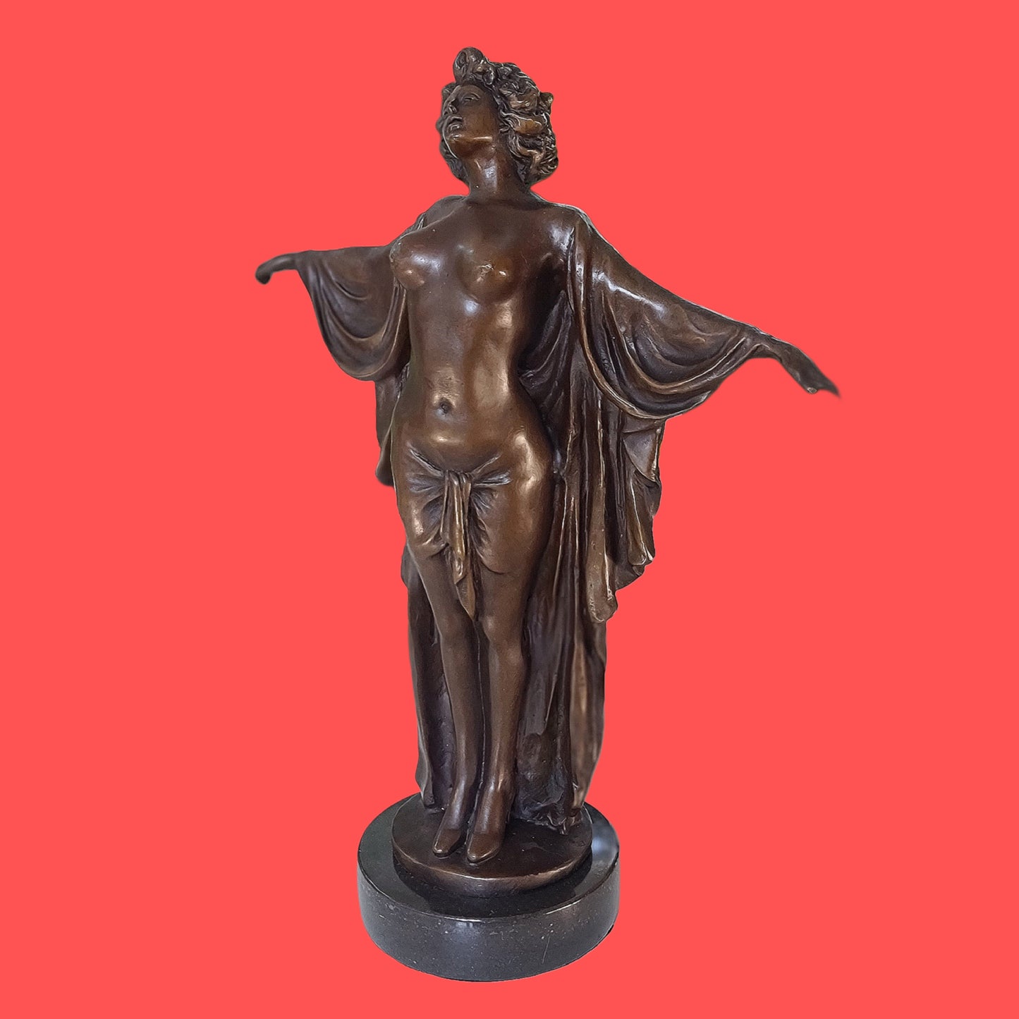 Solid Bronze Nude Open Arms Woman Statue Sculpture Art
