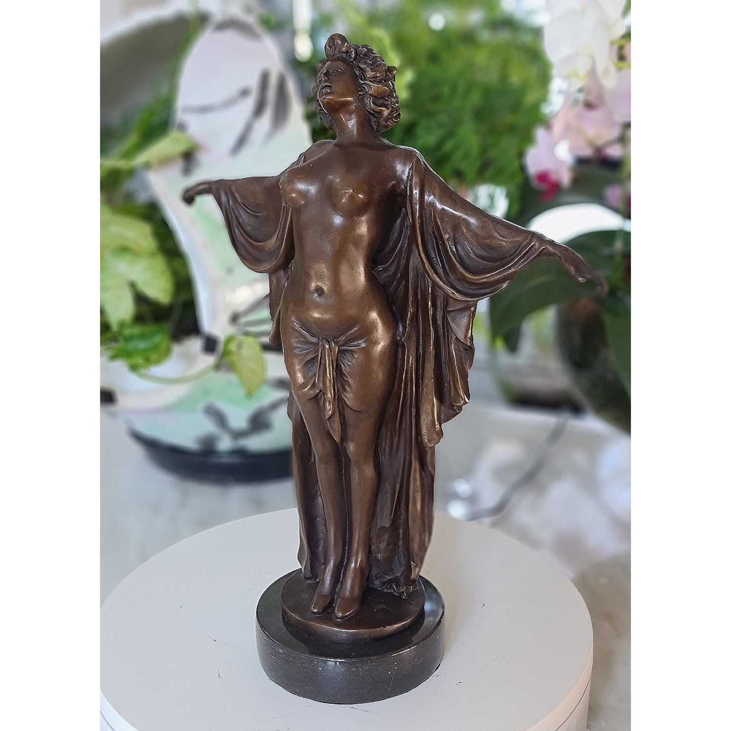 Solid Bronze Nude Open Arms Woman Statue Sculpture Art