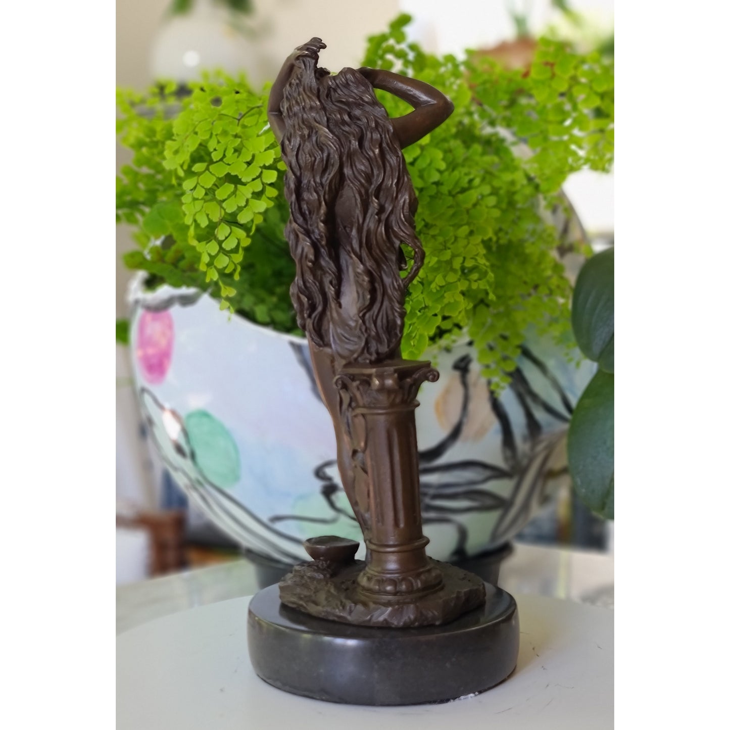 Bronze Sculpture of long hair Woman Girl Lady Fair Maiden on Marble base