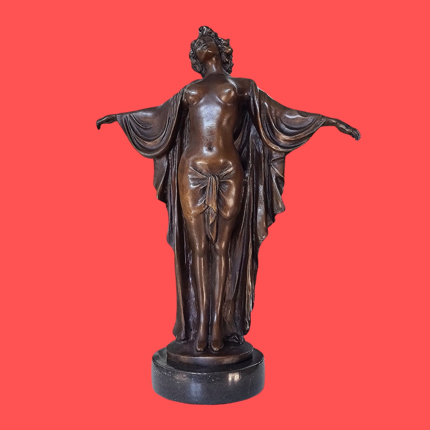 Solid Bronze Nude Open Arms Woman Statue Sculpture Art