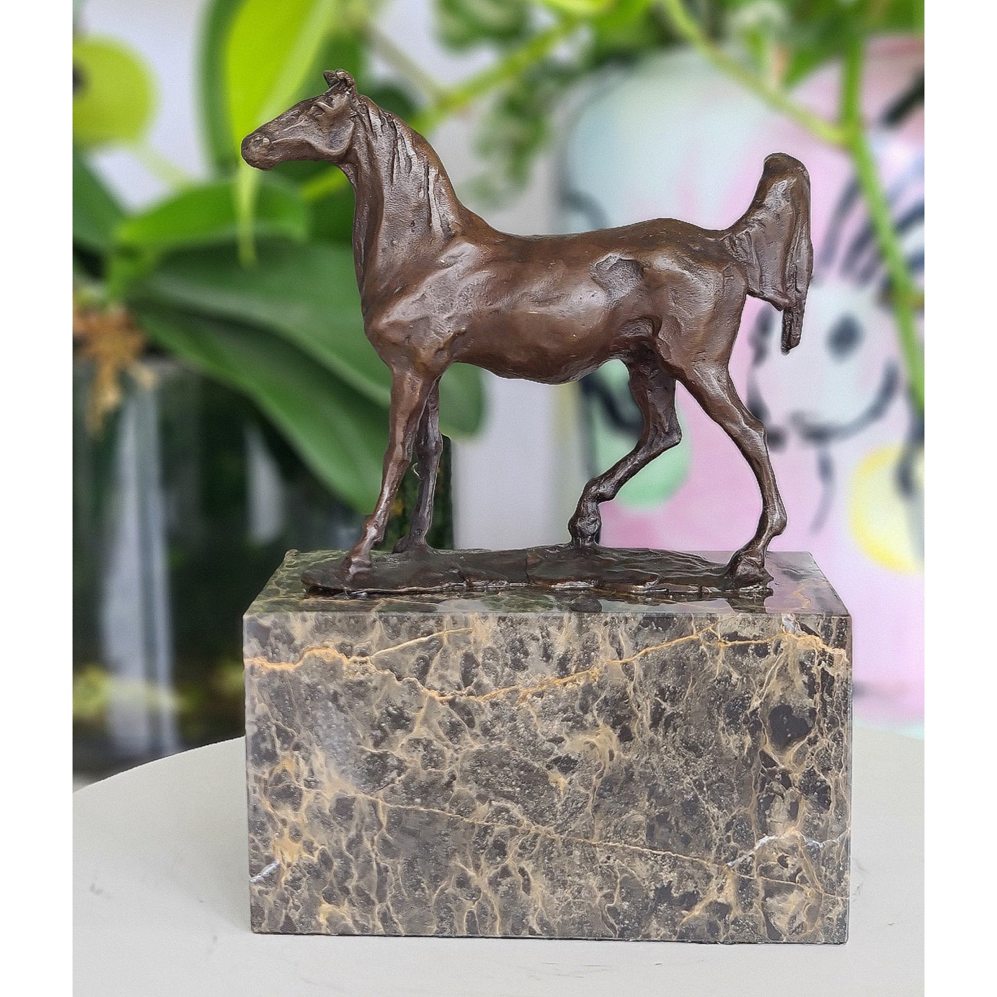 Bronze sculpture of Horse Standing Artwork On Marble