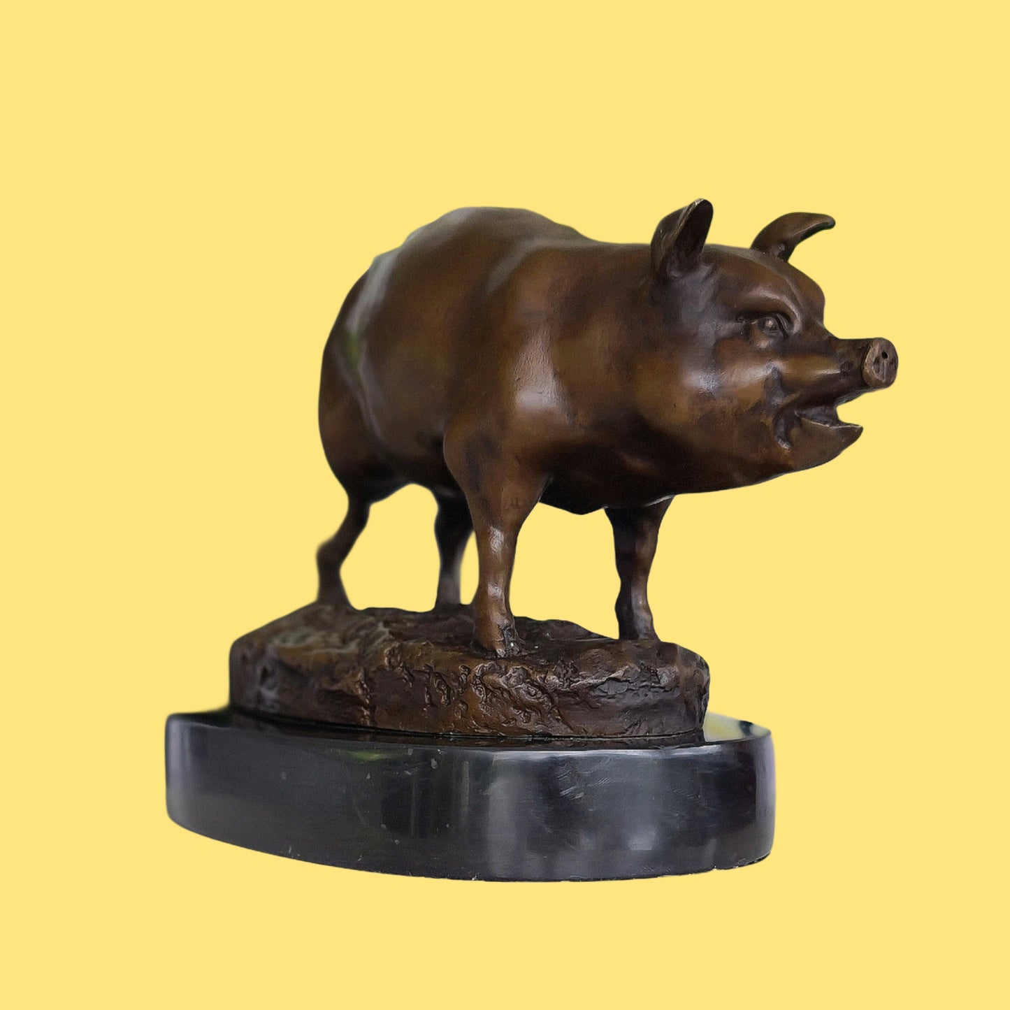 Early 20th Century French Bronze Pig Sculpture On Marble Base