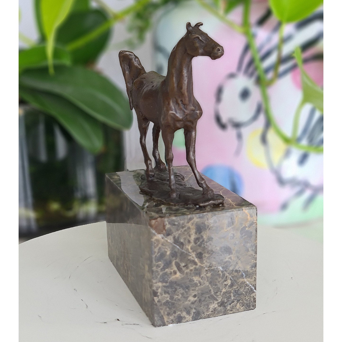 Bronze sculpture of Horse Standing Artwork On Marble
