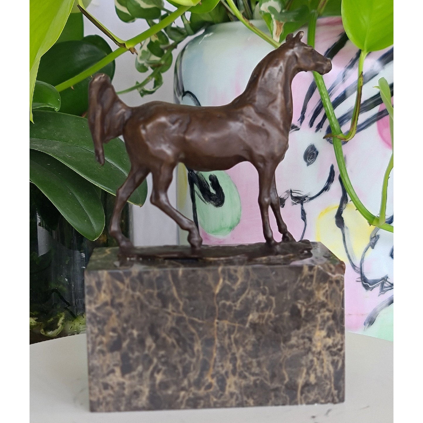 Bronze sculpture of Horse Standing Artwork On Marble