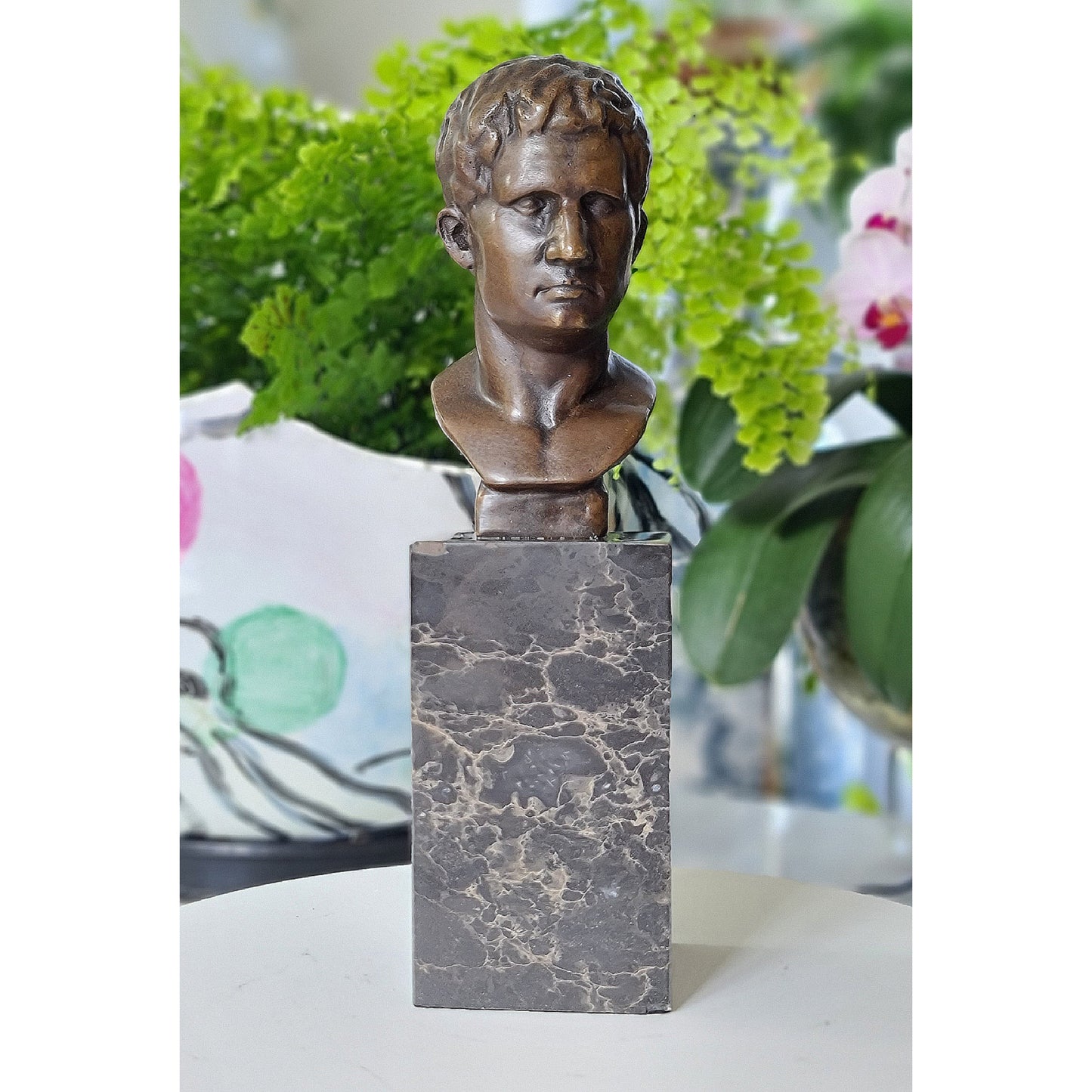 Bronze Sculpture Of Augustus Bust On Marble Base