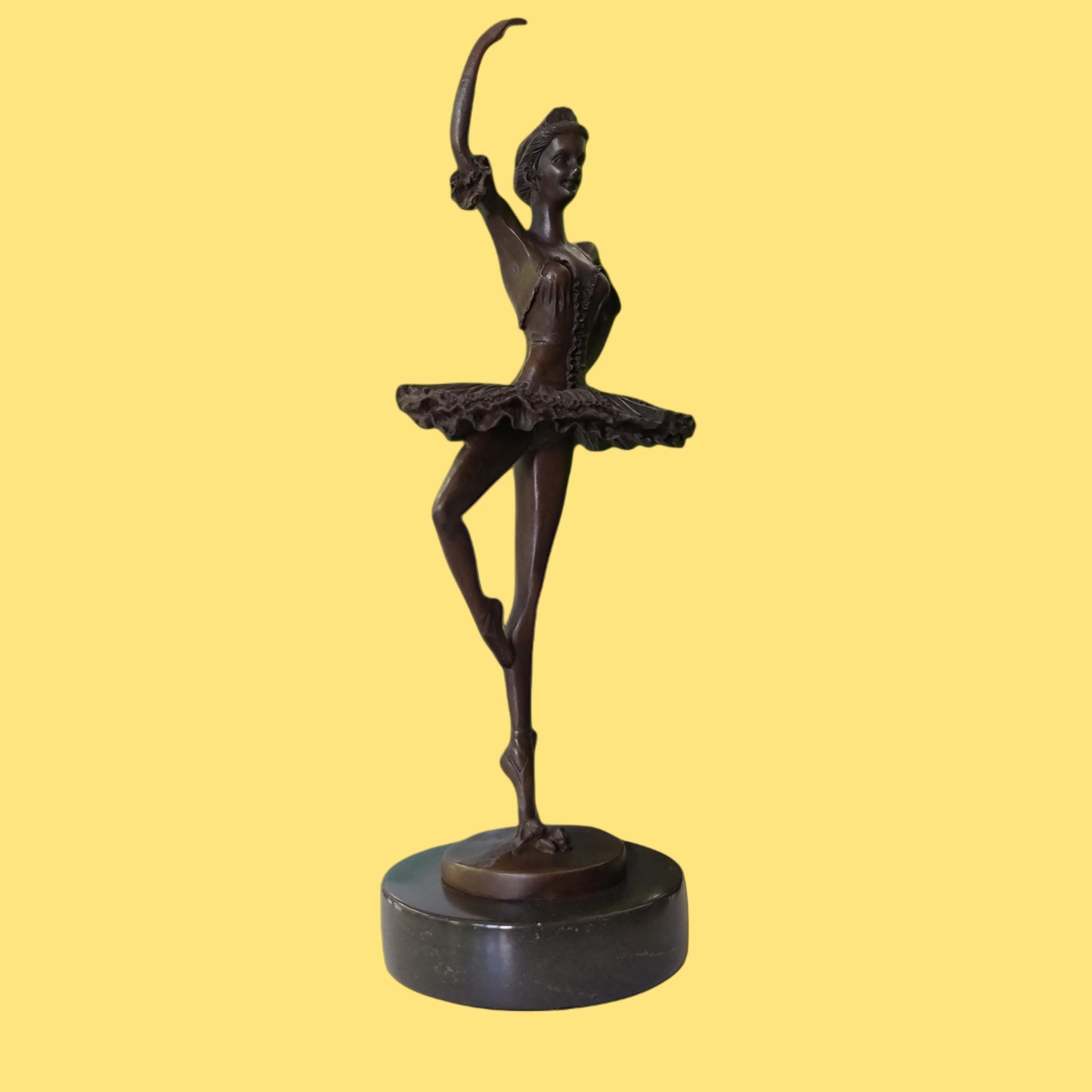 Ballerina Bronze Sculpture Of Dancing Woman On Marble Base