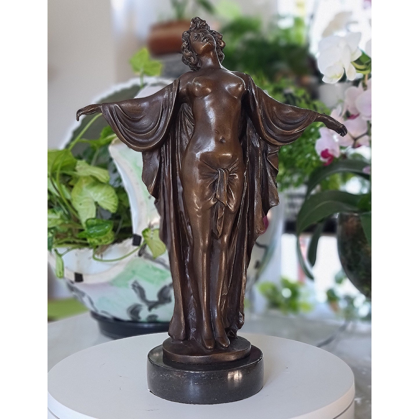 Solid Bronze Nude Open Arms Woman Statue Sculpture Art