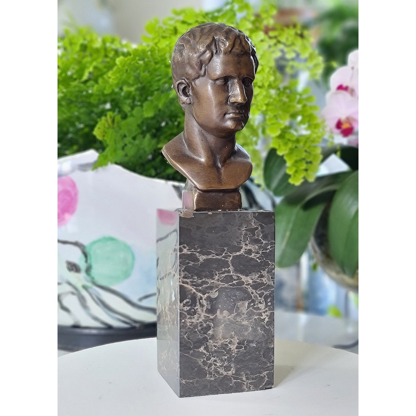 Bronze Sculpture Of Augustus Bust On Marble Base