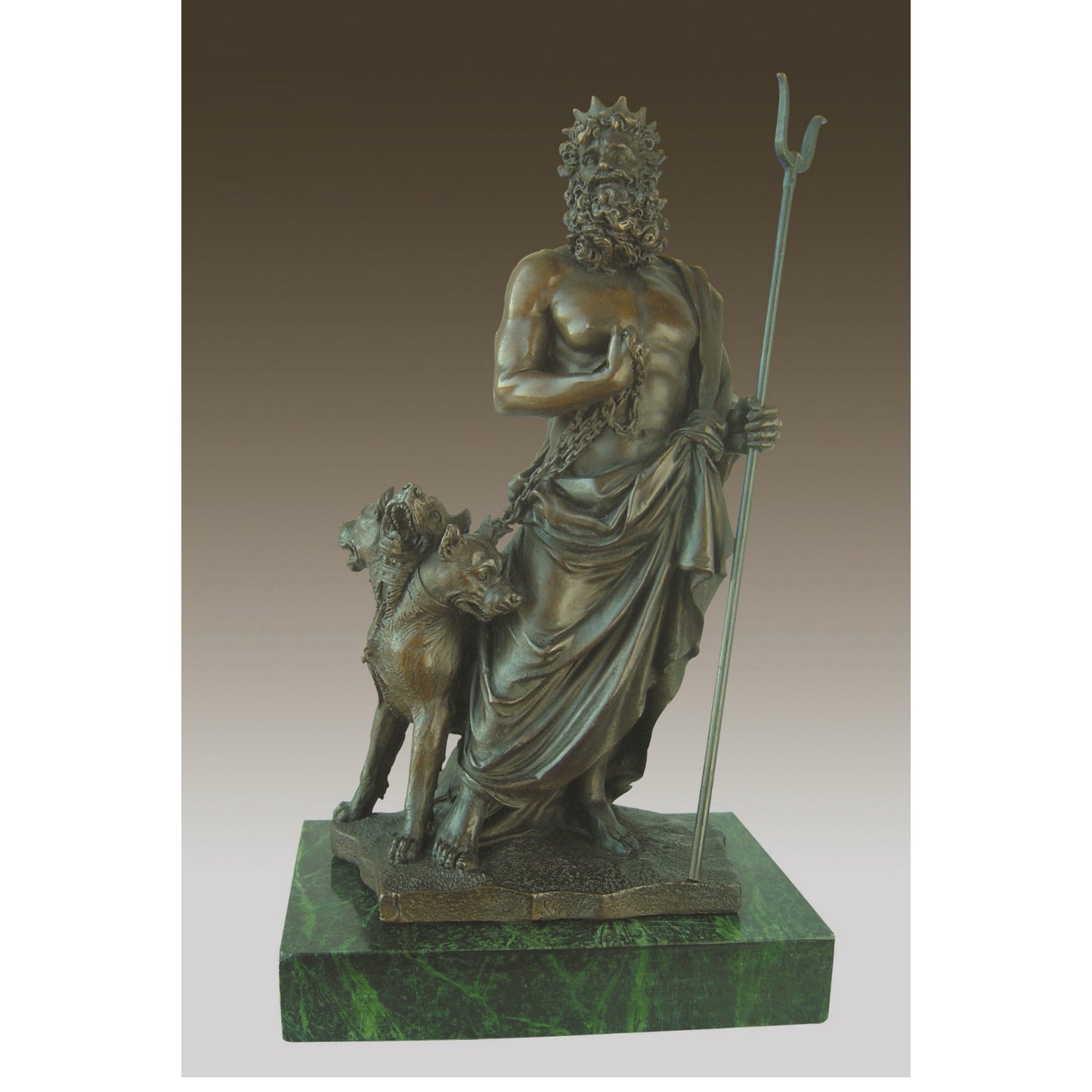Bronze Sculpture of Neptune & Three Headed Dog on Marble Base