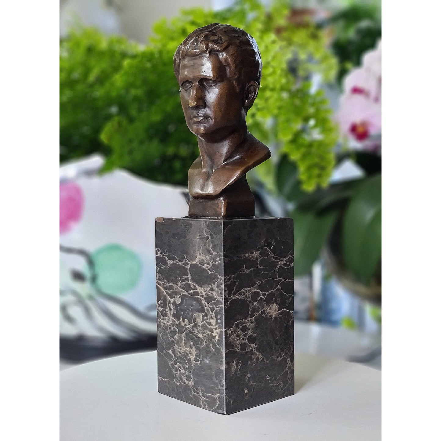 Bronze Sculpture Of Augustus Bust On Marble Base