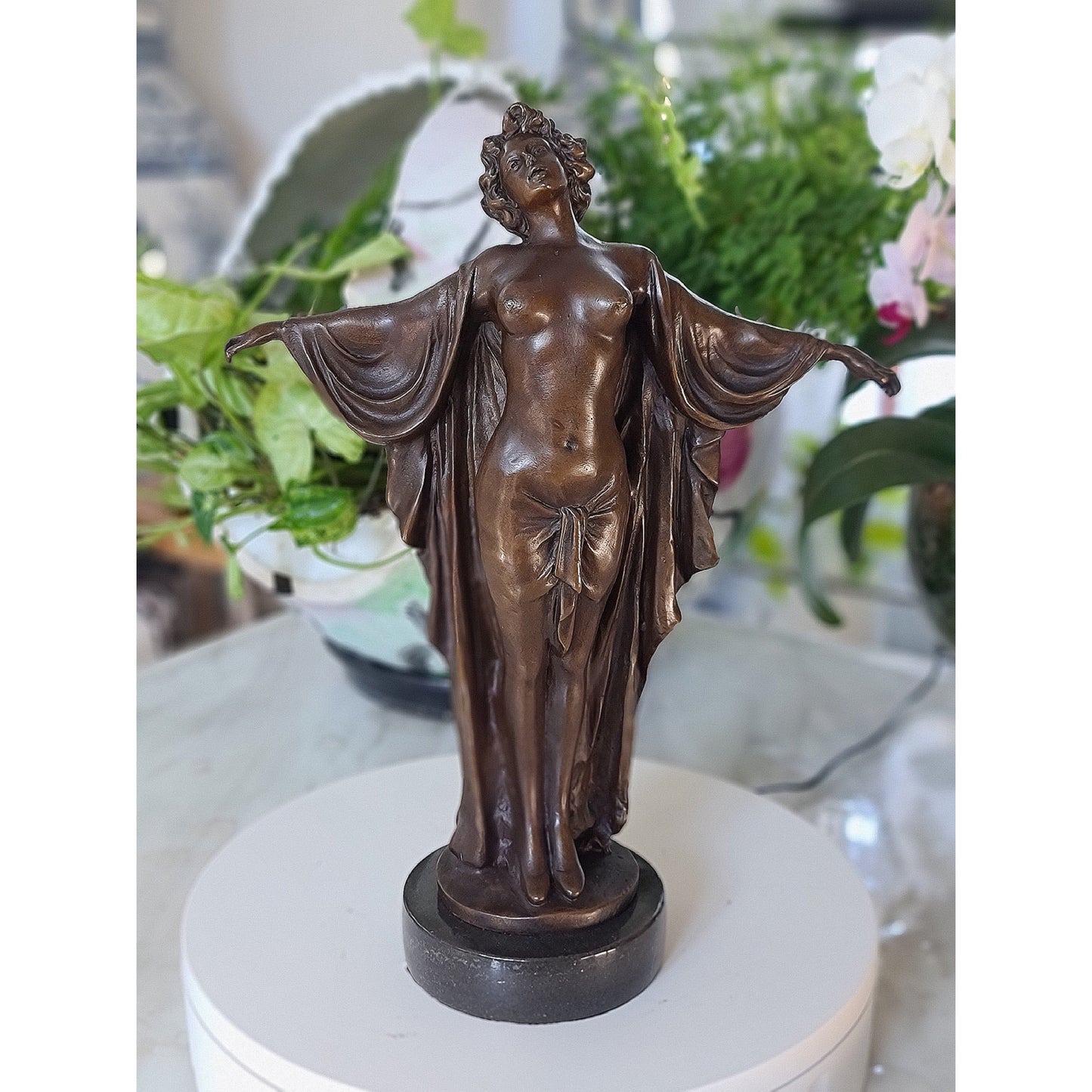 Solid Bronze Nude Open Arms Woman Statue Sculpture Art