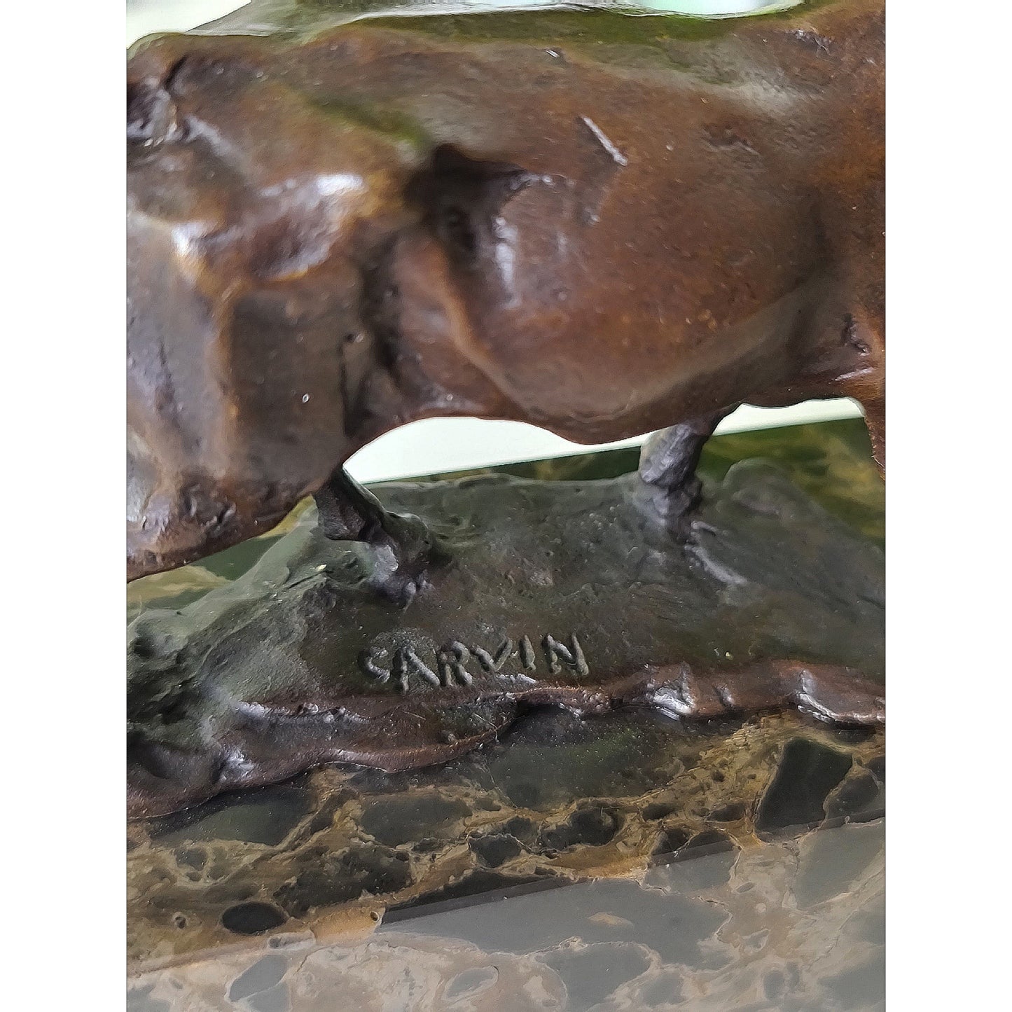 Cow Bronze Sculpture Handcrafted Deco Art On Marble