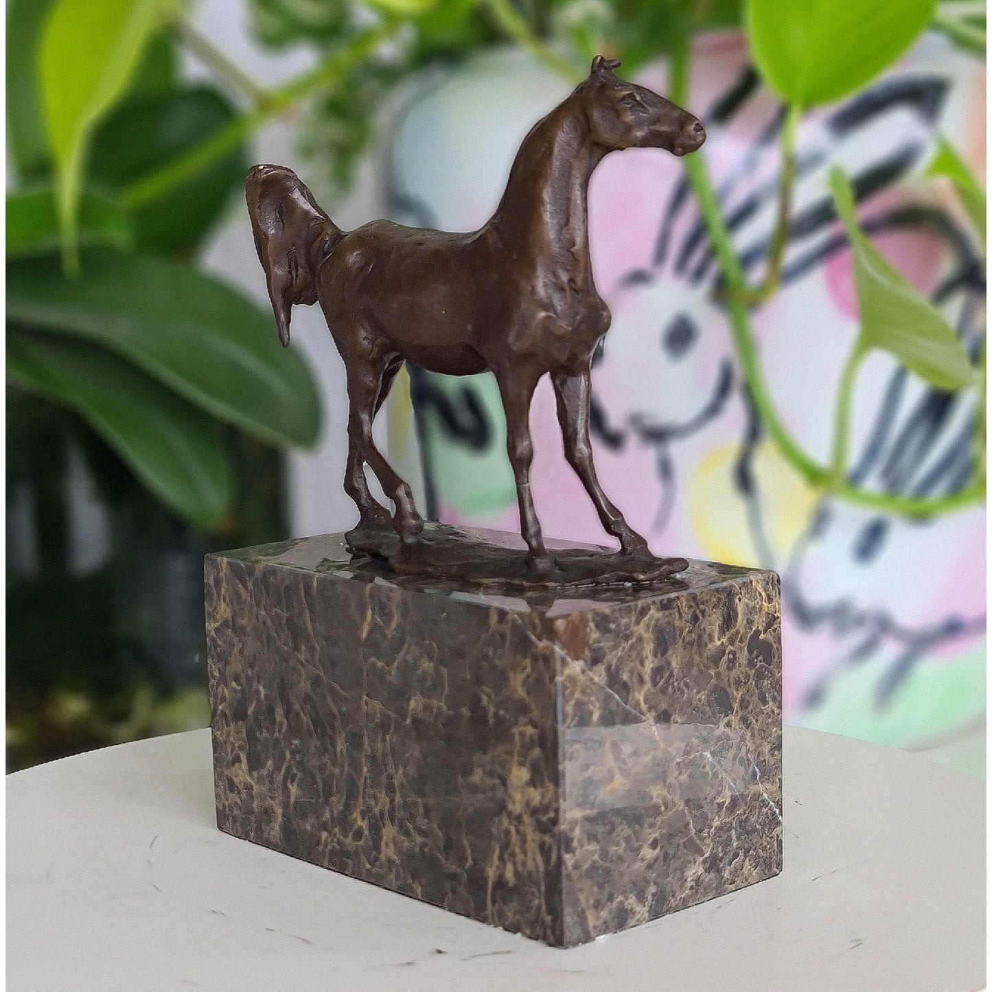 Bronze sculpture of Horse Standing Artwork On Marble