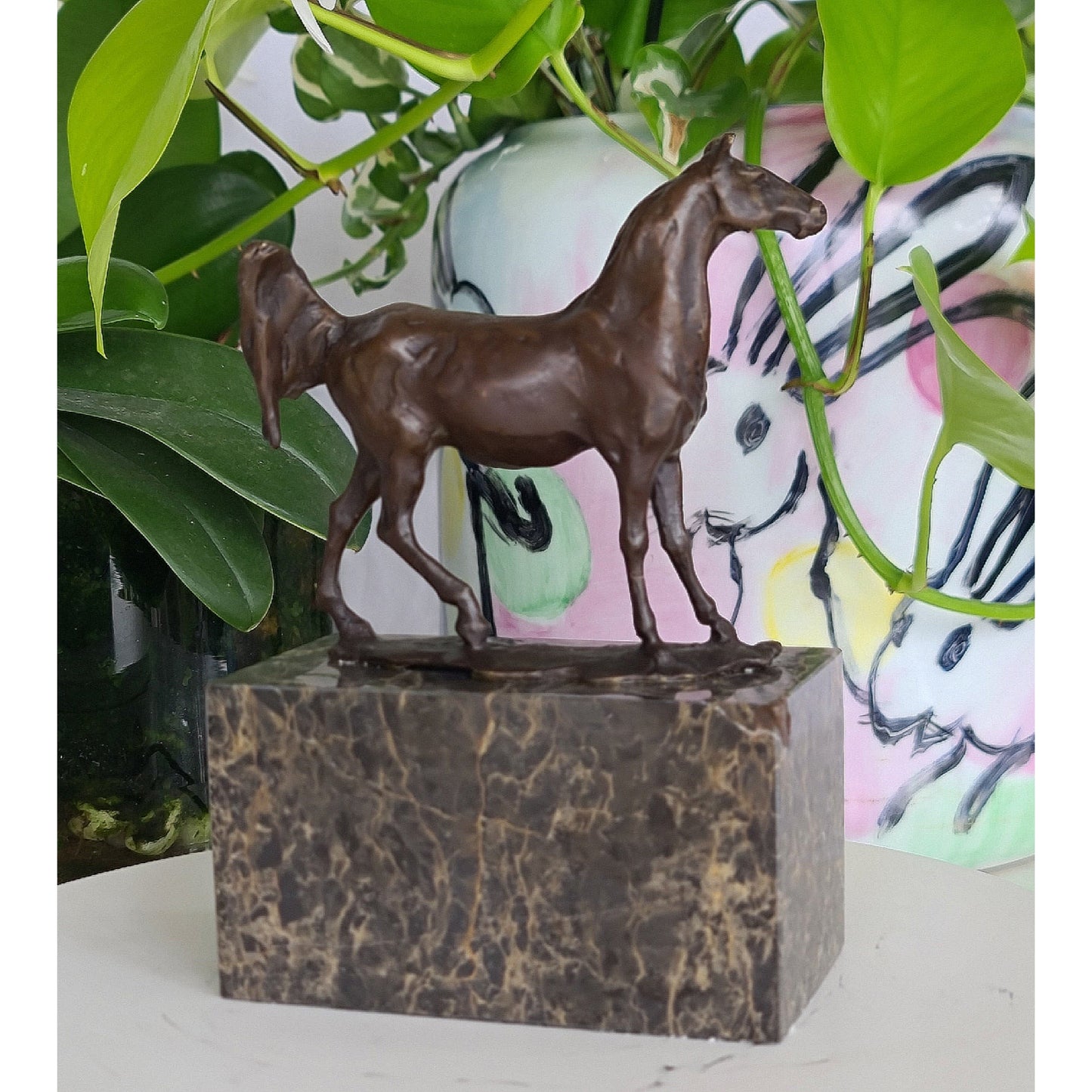 Bronze sculpture of Horse Standing Artwork On Marble