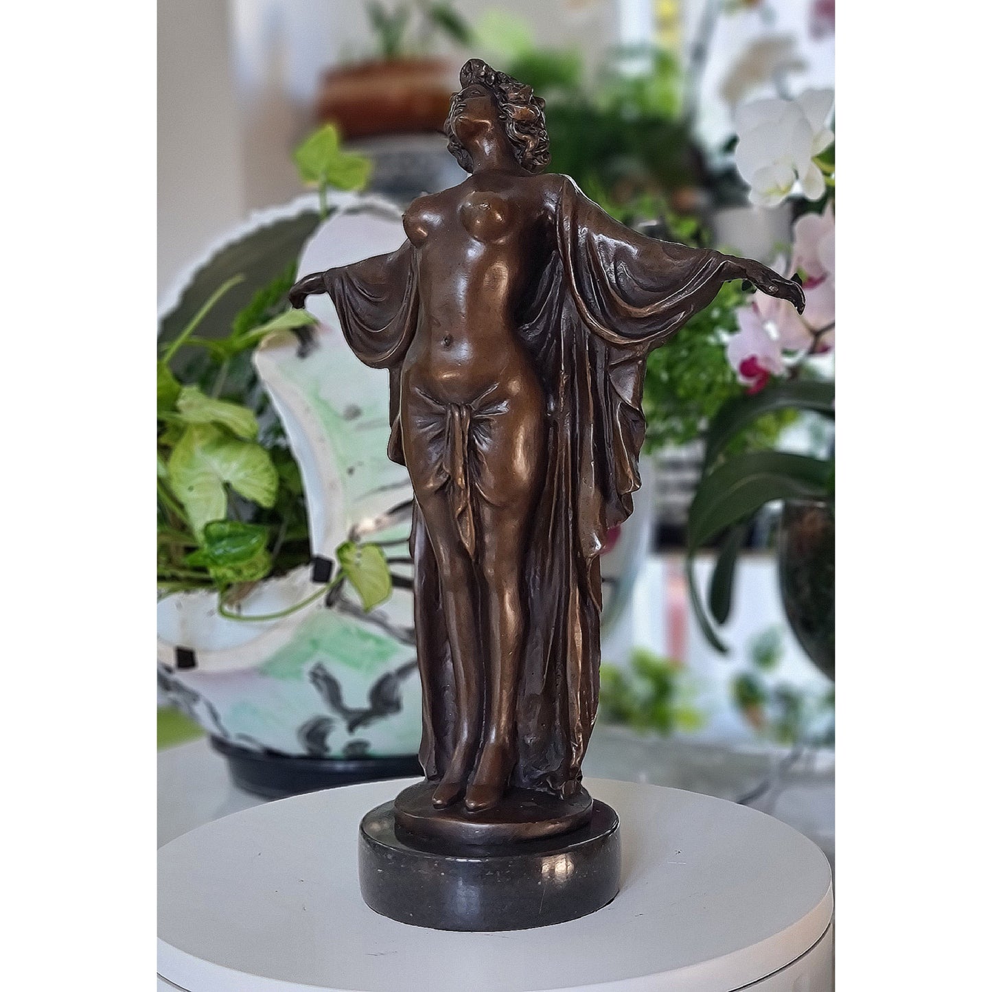Solid Bronze Nude Open Arms Woman Statue Sculpture Art