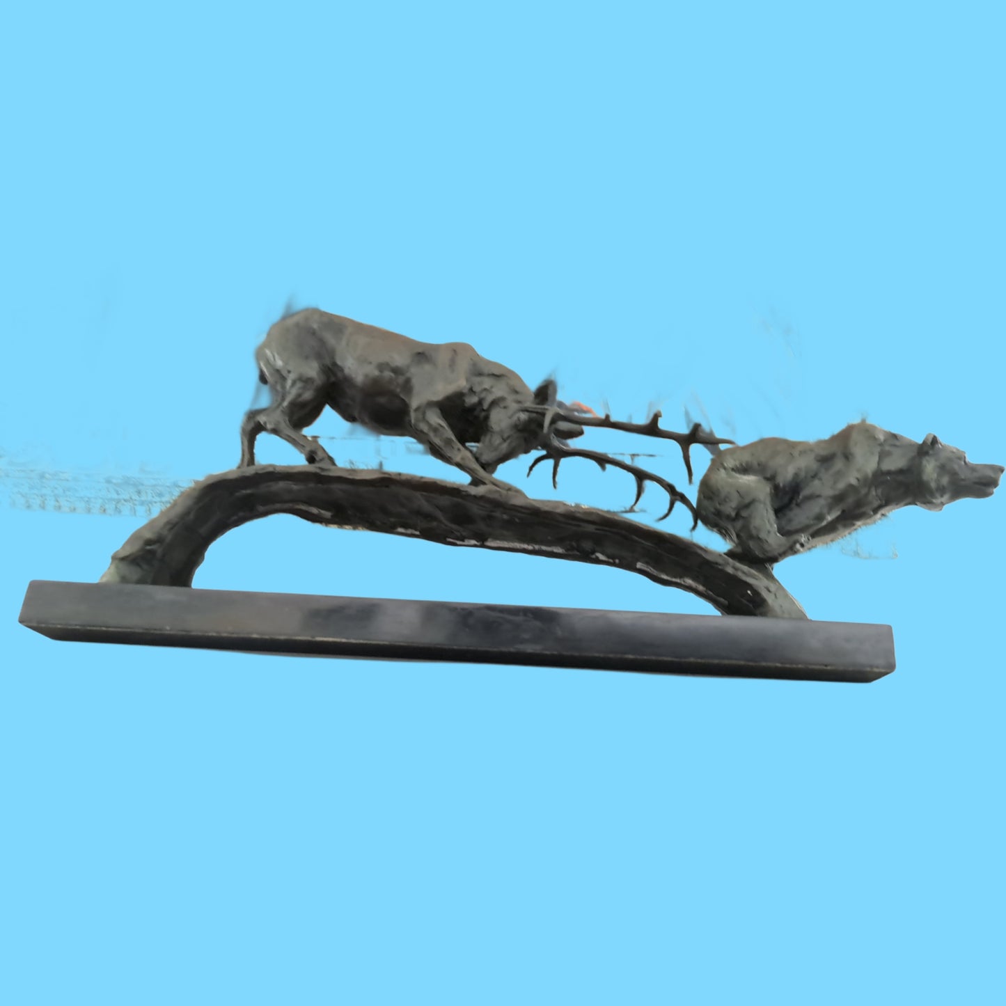 Elk vs Bear Bronze and Marble Sculpture