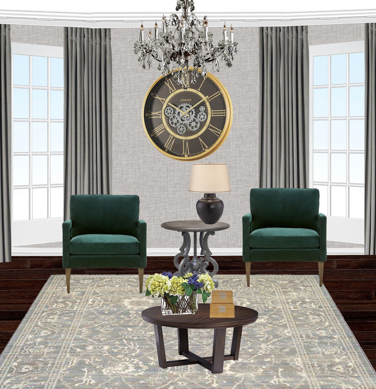 London 54.5 Cm Classic Gold Roman Numeral Moving Gold Gear Wall Clock