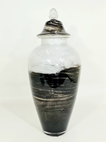 X Large Handpaintned Glass Vase: Black And White Ink ((70% OFF)