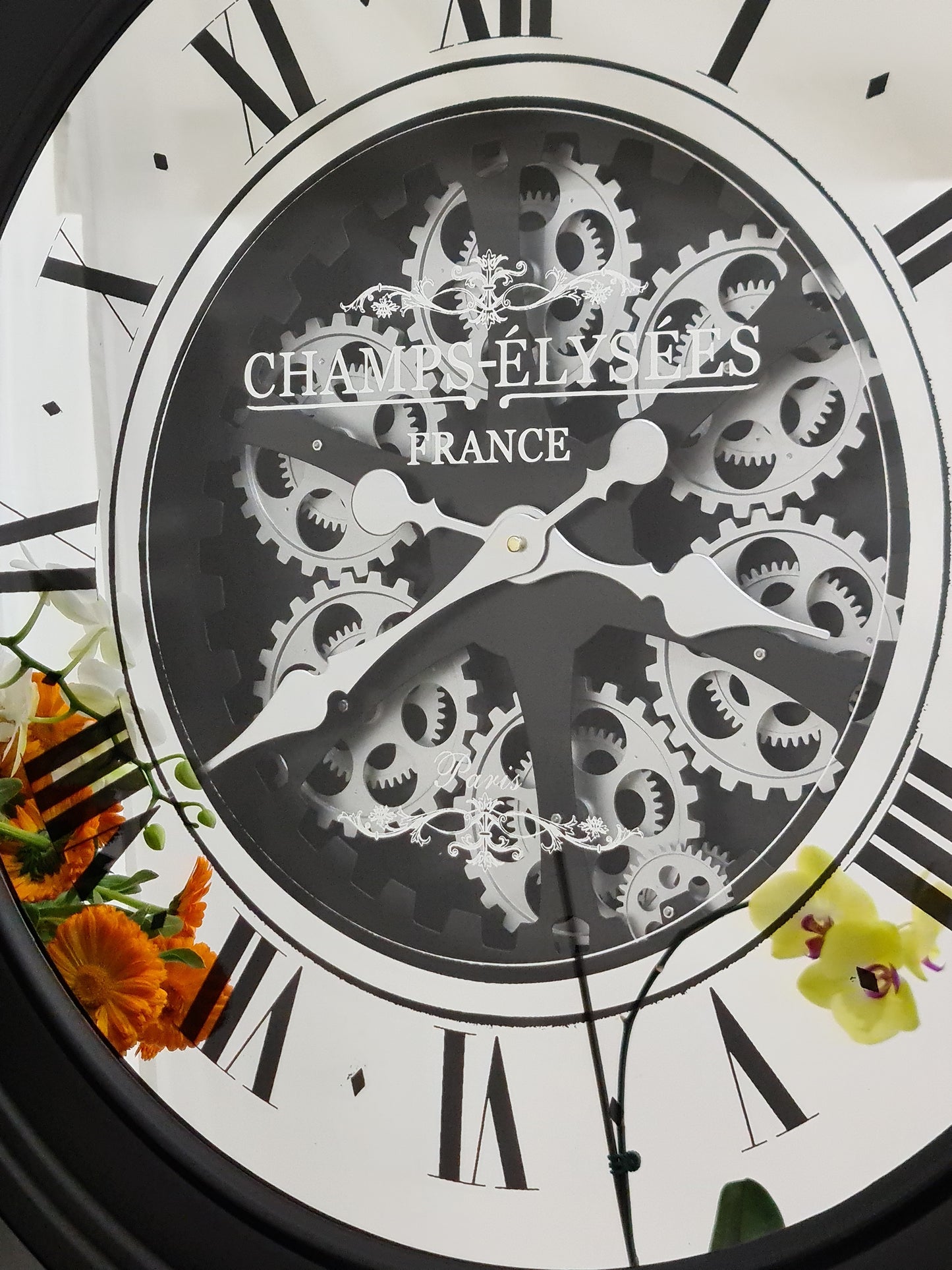 X large 80 Cm Champs-Elysees Mirror Moving Gear Wall Clock (display item)