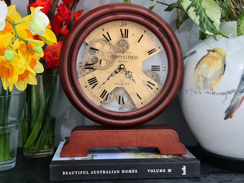 Champs Elysee France 30 Cm Antique Wooden Gear Table Clock