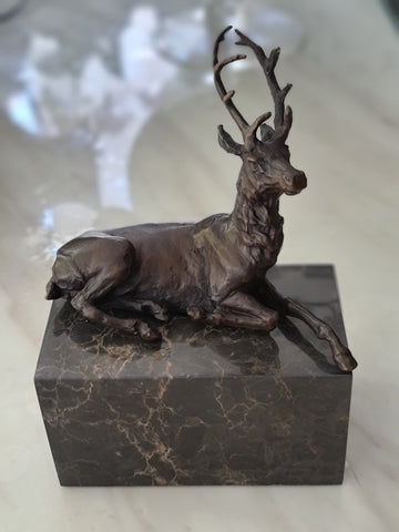 Elk Deer Bronze Sculpture on Marble Base  Wild Life, Art,  Gift, Bookend
