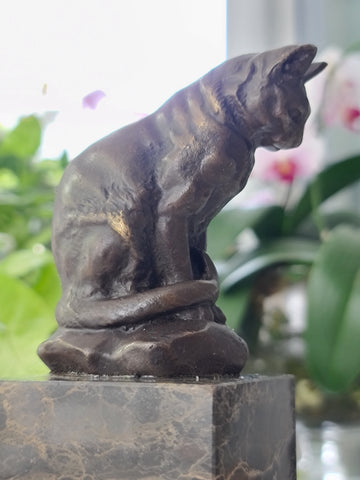 Bronze Sculpture of Sitting Cat, Art,  Gift, Bookend