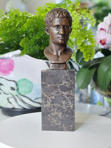 Bronze Sculpture Of Augustus Bust On Marble Base, Art,  Gift, Bookend
