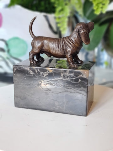 Duchshunt Dog Figurine Bronze Sculpture On Marble Base