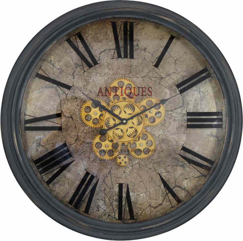 Large 62 Cm Antique Roman Numeral Gear Wall Clock