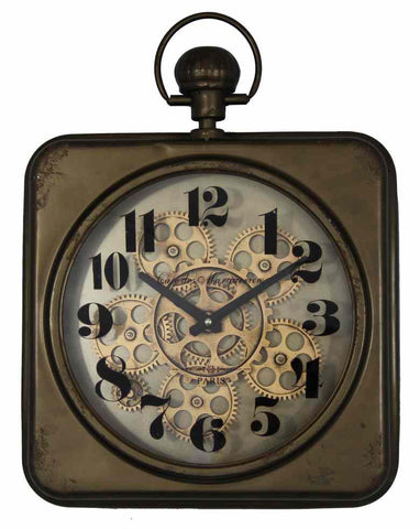 Vintage 46.5 Cm Rusty Brown Gear Wall Clock