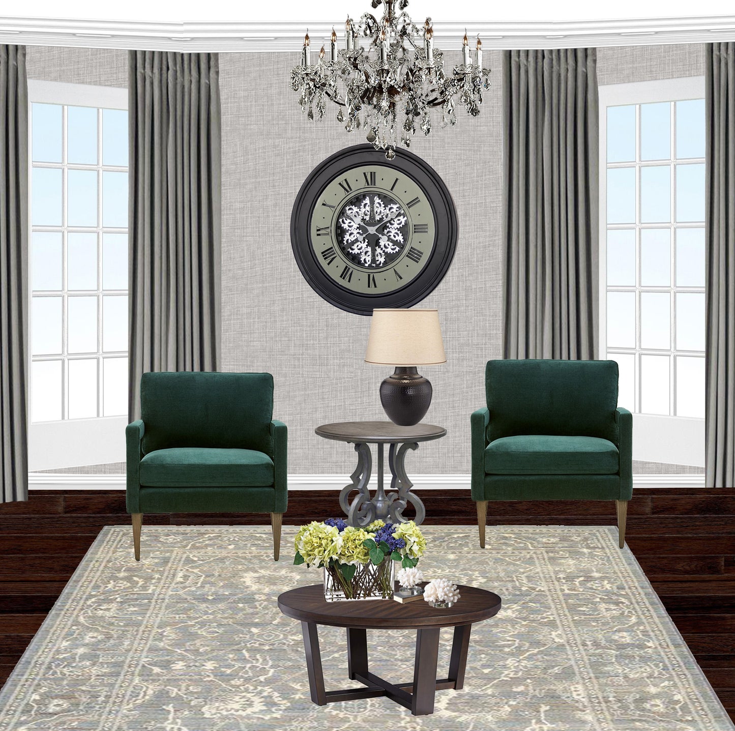 X large 80 Cm Champs-Elysees Mirror Moving Gear Wall Clock (display item)