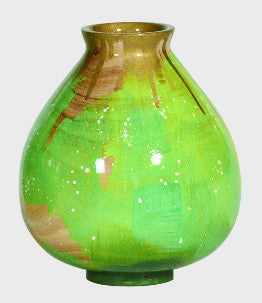 Small Handpaitned, Handmade Wooden Vase: Gold & Green (70% OFF)