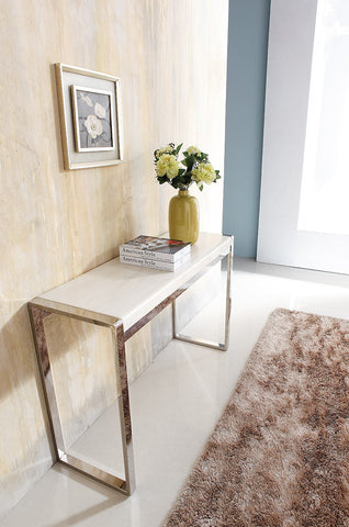 Dara Mirror Stainless Steel Console with White Marble Top