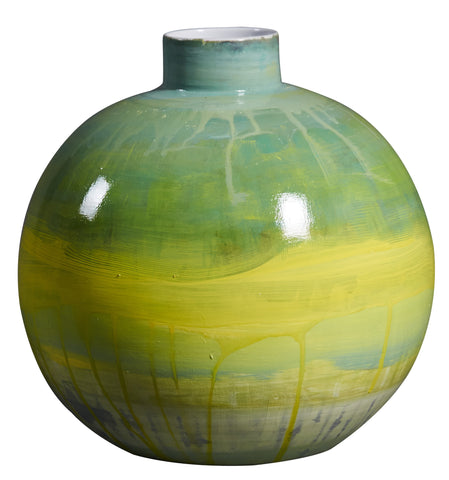Handpainted  Green And Yellow Ceramic Vase, Spring Pastel (70% OFF)