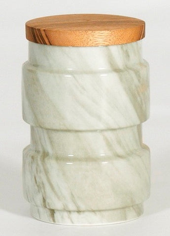 Large Carrera Marble Container With Wooden Cap (70% OFF)