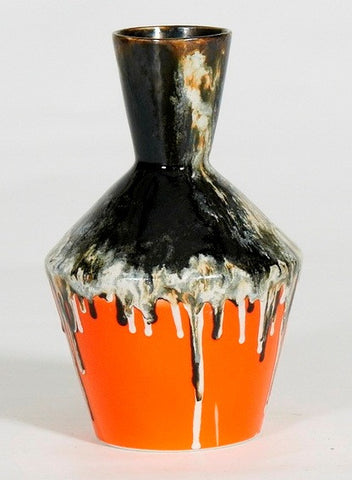Medium Textured Vintage Black And Orange Vase, Drip Painting (70% OFF)