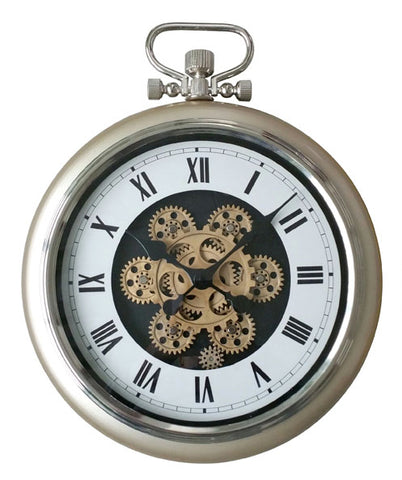 Roman Numeral 50 Cm Stainless Steel Exposed oval Gear Moving Clock