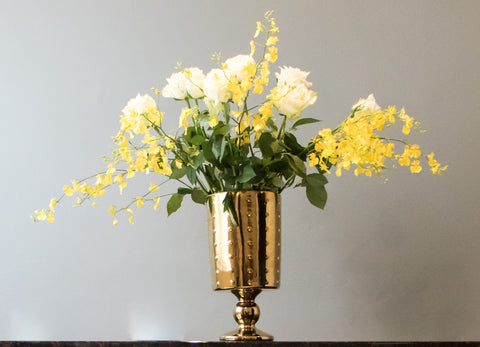 Large Decorative Footed Gold Ceramic Vase (70% OFF)