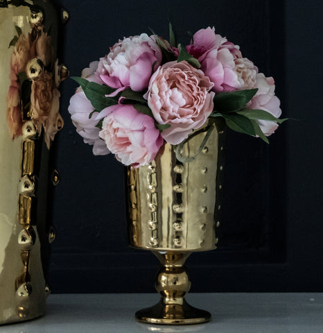 Medium Decorative Footed Gold Ceramic Vase (70% OFF)