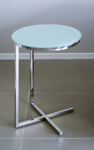 Zara Mirror Polished Stainless Steel Side Table with Black or white Tempered Glass Top