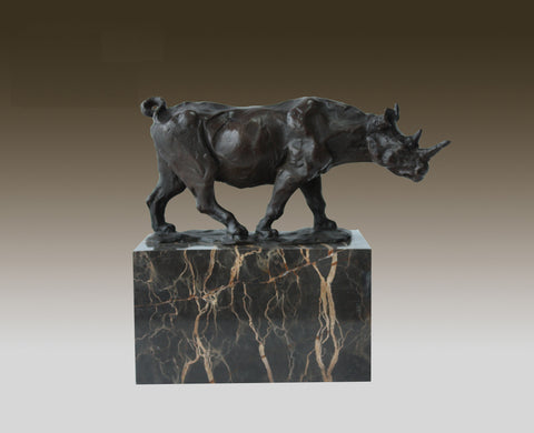 Rhinoceros Rhino Bronze Sculpture Art Deco Style Gift On Marble
