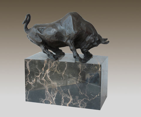  Bronze Statue Bull Fighting Sculpture on Marble Base