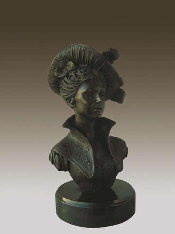 Victorian Portrait Lady Woman Hat Bust Bronze Marble Statue Sculpture