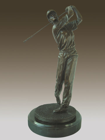 Bronze Sculpture of Golfer Golf-Spieler On Marble Base