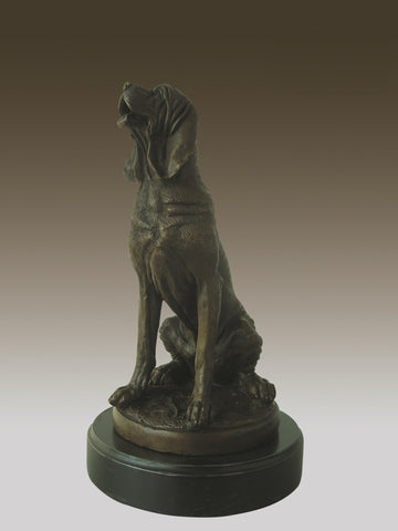 Bronze Sculpture Of Dog, Hunting Dog  On Marble Top
