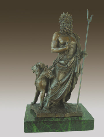 Bronze Sculpture of Neptune & Three Headed Dog on Marble Base