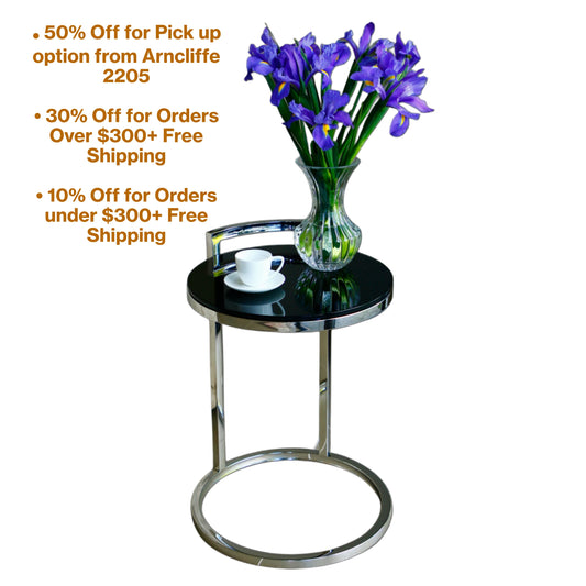 Azda Mirror Polished Stainless Steel Side Table with Black Tempered Glass