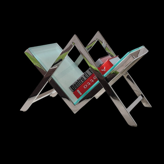 Ezo Polished Stainless Steel Book Stand with White Tempered Glass